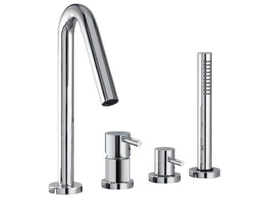 Rubinetterie Treemme X-CHANGE_mono Miscelatore Batteria Bordo Vasca 4 Fori Con Doccetta In Metallo Estraibile Materiale Ottone Finitura Cromata