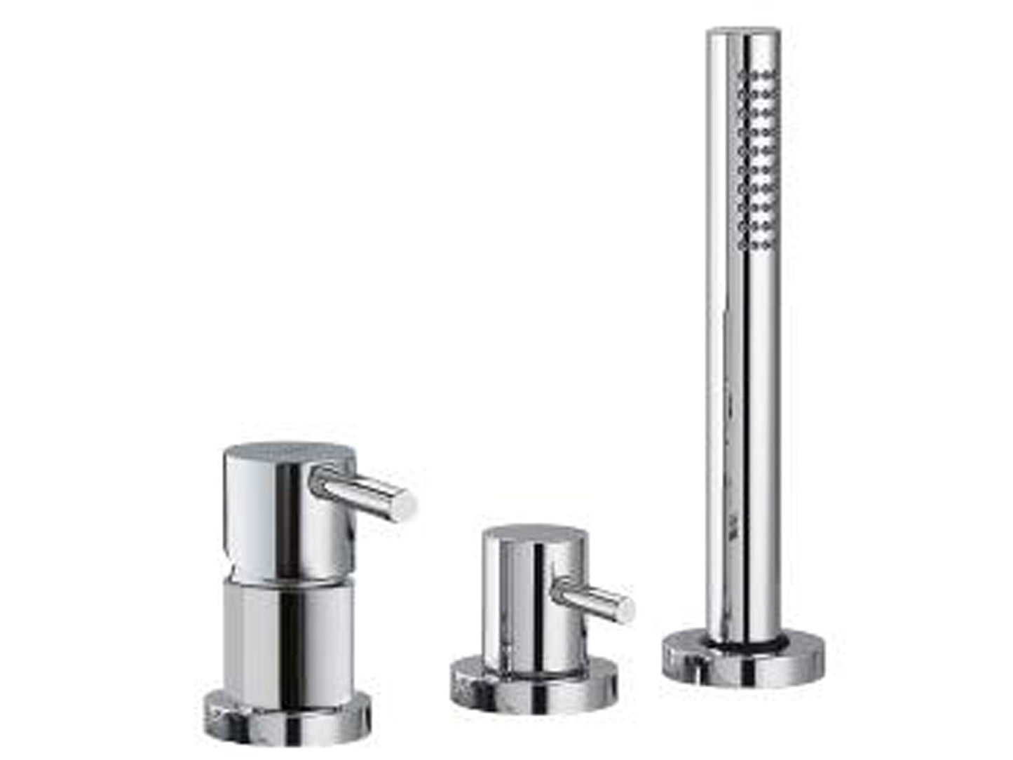 Rubinetterie Treemme X-CHANGE_mono Miscelatore Batteria Bordo Vasca Tre Fori Con Doccetta In Metallo Estraibile Senza Bocca Materiale Ottone Finitura Cromata