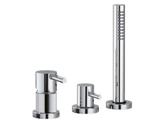 Rubinetterie Treemme X-CHANGE_mono Miscelatore Batteria Bordo Vasca Tre Fori Con Doccetta In Metallo Estraibile Senza Bocca Materiale Ottone Finitura Cromata