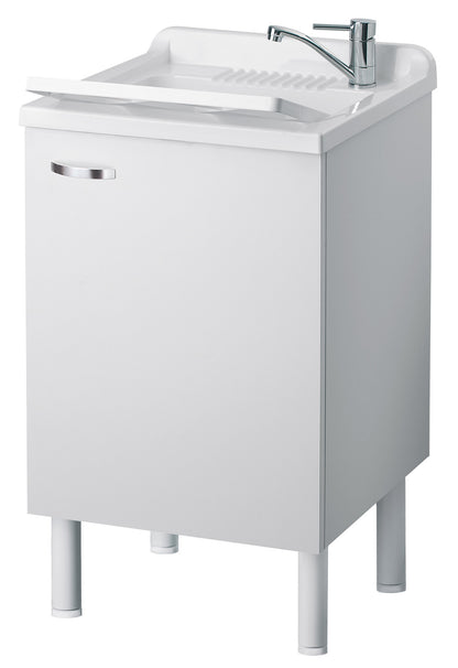 Negrari Arcobaleno Lavatoio per Interno Misura 50x50 L50 P50 H85 cm Colore Bianco Mobile Nobilitato Idrofugo Legno Sportelli Squadrati Vasca in Resina Asse Lavaggio in Polipropilene Sifone Autopulente Completo di Troppopieno Piedini Regolabili in Altezza