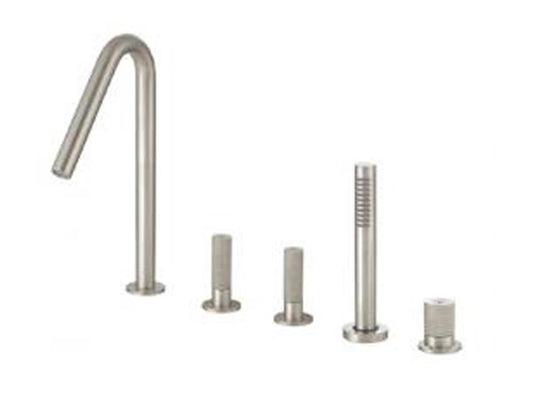 Rubinetterie Treemme 3M 22MM IT 6006 IS 2G ZZ Miscelatore Batteria Installazione Appoggio Bordo Vasca 5 Fori 2 Leve Con Doccetta Estraibile In Acciaio Inox Stile Moderno Materiale Acciaio Finitura Spazzolato Opaco Inox