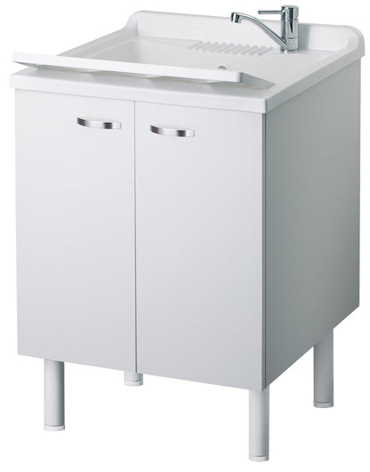 Negrari Arcobaleno Lavatoio per Interno Misura 60x60 L60 P60 H85 cm Colore Bianco Mobile Nobilitato Idrofugo Legno Sportelli Squadrati Vasca in Resina Asse Lavaggio in Polipropilene Sifone Autopulente Completo di Troppopieno Piedini Regolabili in Altezza