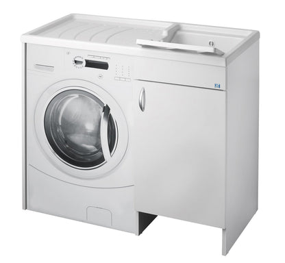 Negrari Eco Lavatoio Coprilavatrice Montato Vasca DX Destra Copri Lavatrice SX Sinistra Proteggi Bianco Mobile Lavapanni Anta Sportello Porta Battente Legno Nobilitato Idrofugo Lavabo Asse Resina Plastica Interno Bagno Lavanderia L109 P60 109x60 H92 cm   