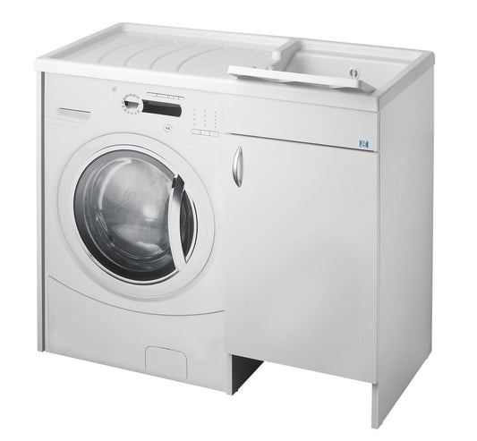 Negrari Eco Lavatoio Coprilavatrice Montato Vasca DX Destra Copri Lavatrice SX Sinistra Proteggi Bianco Mobile Lavapanni Anta Sportello Porta Battente Legno Nobilitato Idrofugo Lavabo Asse Resina Plastica Interno Bagno Lavanderia L109 P60 109x60 H92 cm   