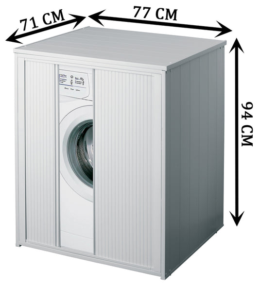 Negrari Silvestro Coprilavatrice Copri Proteggi Nascondi Lavatrice Asciugatrice Extra Large Kit Montaggio Interno Esterno Mobile Armadio Anta Sportello Serranda Serrandina Scorrevole Orizzontale Plastica Bianco Resistente Acqua Pioggia 77x71 L77 P71 H94CM