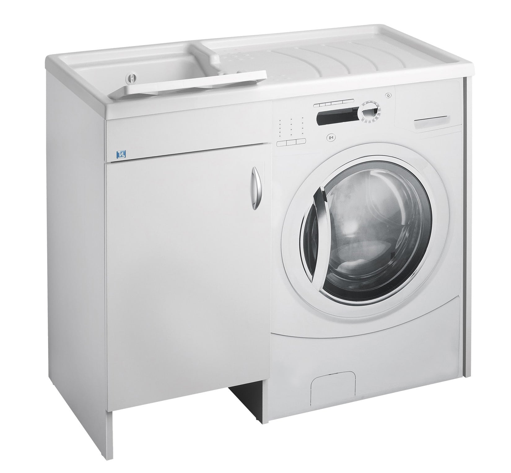 Negrari Eco Bianco Lavatoio Coprilavatrice Montato Vasca Sinistra SX Copri Lavatrice Destra DX Proteggi Mobile Lavapanni Anta Sportello Porta Battente Legno Nobilitato Idrofugo Lavabo Asse Resina Plastica Interno Bagno Lavanderia L109 P60 109x60 H92 cm   