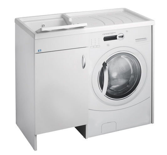 Negrari Eco Bianco Lavatoio Coprilavatrice Montato Vasca Sinistra SX Copri Lavatrice Destra DX Proteggi Mobile Lavapanni Anta Sportello Porta Battente Legno Nobilitato Idrofugo Lavabo Asse Resina Plastica Interno Bagno Lavanderia L109 P60 109x60 H92 cm   