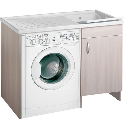 Negrari Eco Mobile Lavatoio Coprilavatrice Montato Vasca Destra DX Lavatrice Sinistra SX Colore Olmo Anta Battente Struttura Legno Nobilitato Idrofugo Vasca Asse Plastica Interno Bagno Lavanderia L109 P60 109x60 H92 cm