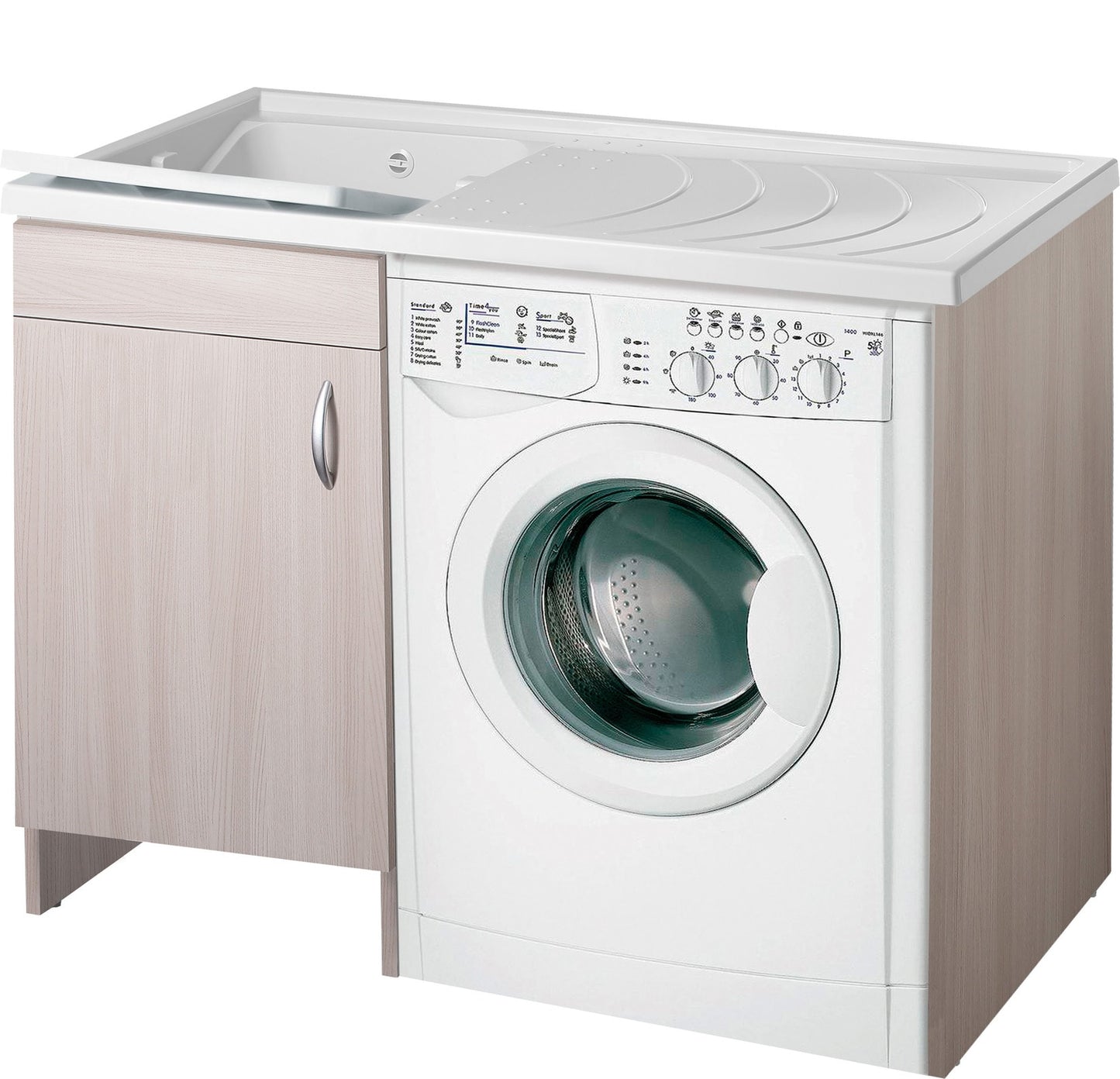 Negrari Eco Mobile Lavatoio Coprilavatrice Montato Vasca Sinistra Lavatrice Destra Colore Olmo Anta Battente Struttura Legno Nobilitato Idrofugo Vasca Asse Plastica Interno Bagno Lavanderia L109 P60 109x60 H92 cm