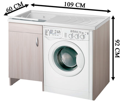Negrari Eco Mobile Lavatoio Coprilavatrice Montato Vasca Sinistra Lavatrice Destra Colore Olmo Anta Battente Struttura Legno Nobilitato Idrofugo Vasca Asse Plastica Interno Bagno Lavanderia L109 P60 109x60 H92 cm