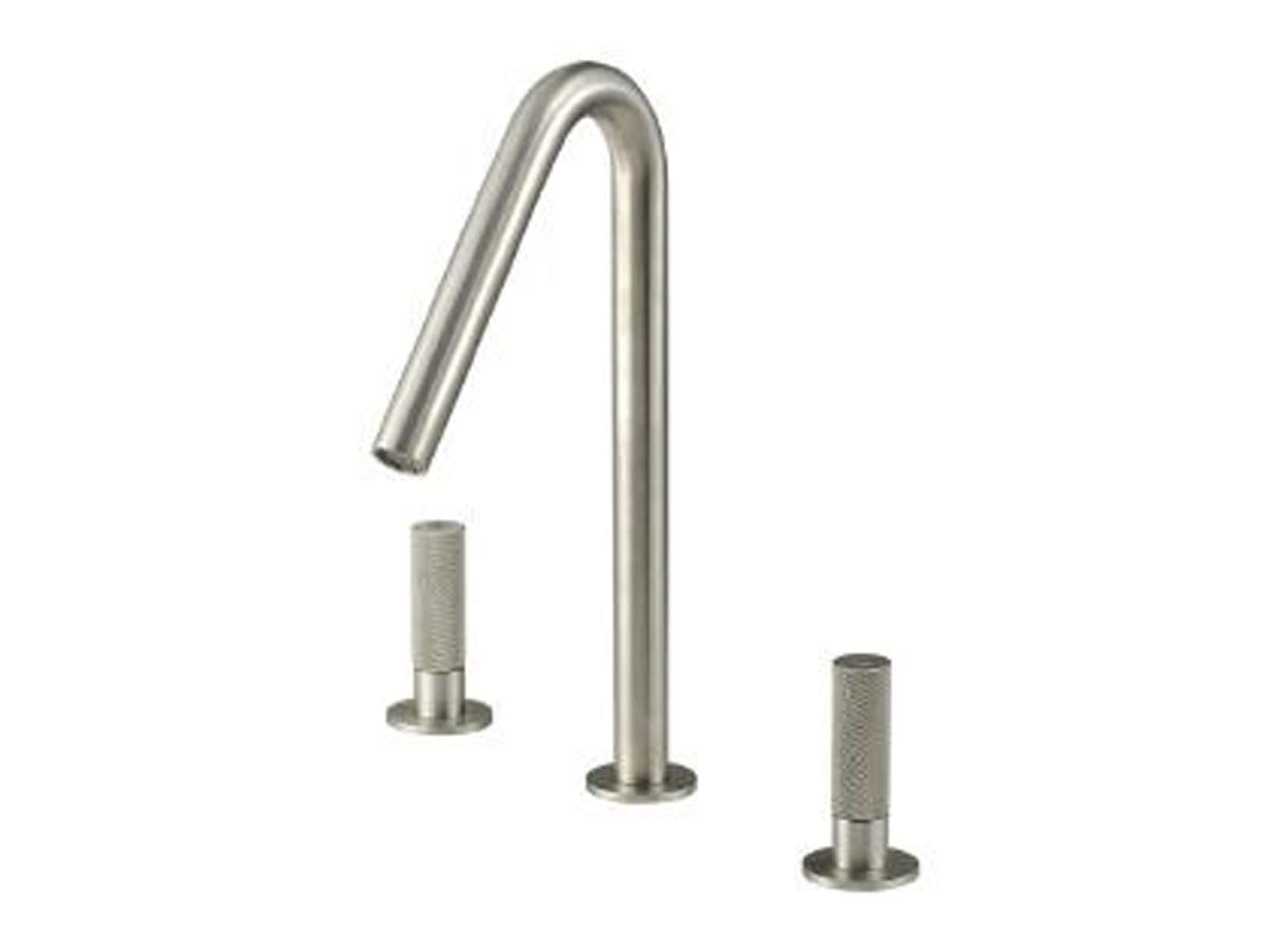 Rubinetterie Treemme 3M 22MM IT 6011 IS 2G ZZ Miscelatore Batteria Appoggio Lavabo 160 mm 3 Fori 2 Leve Stile Moderno Senza Piletta di Scarico Altezza 290 mm Materiale Acciaio Finitura Acciaio Spazzolato