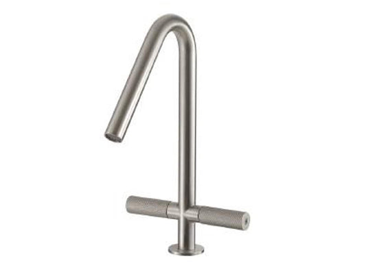 Rubinetterie Treemme 3M 22MM IT 6014 IS 2G ZZ Miscelatore Monoforo Appoggio Lavabo 160 mm 2 Leve Senza Piletta di Scarico Stile Moderno Materiale Acciaio Finitura Acciaio Spazzolato Opaco Inox