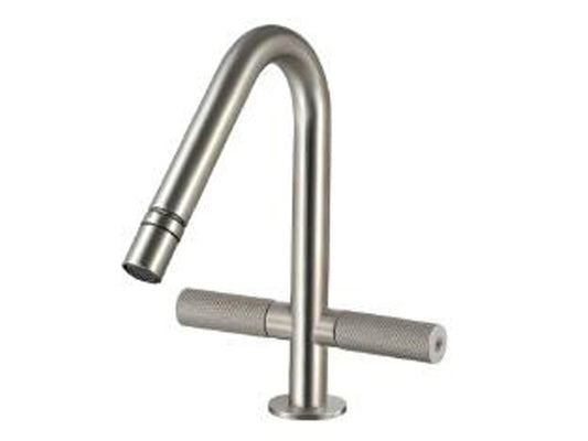 Rubinetterie Treemme 3M 22MM IT 6024 IS 2G ZZ Miscelatore Monoforo Bidet Appoggio Con Areatore Orientabile Senza Piletta Di Scarico 2 Leve Stile Moderno Materiale Acciaio Finitura Acciaio Spazzolato Opaco Inox