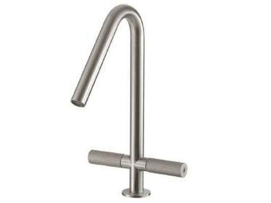 Rubinetterie Treemme 22MM Miscelatore Monoforo Appoggio Lavello Cucina Standard 2 Manopole Stile Moderno Materiale Acciaio Finitura Acciaio Spazzolato Opaco Inox