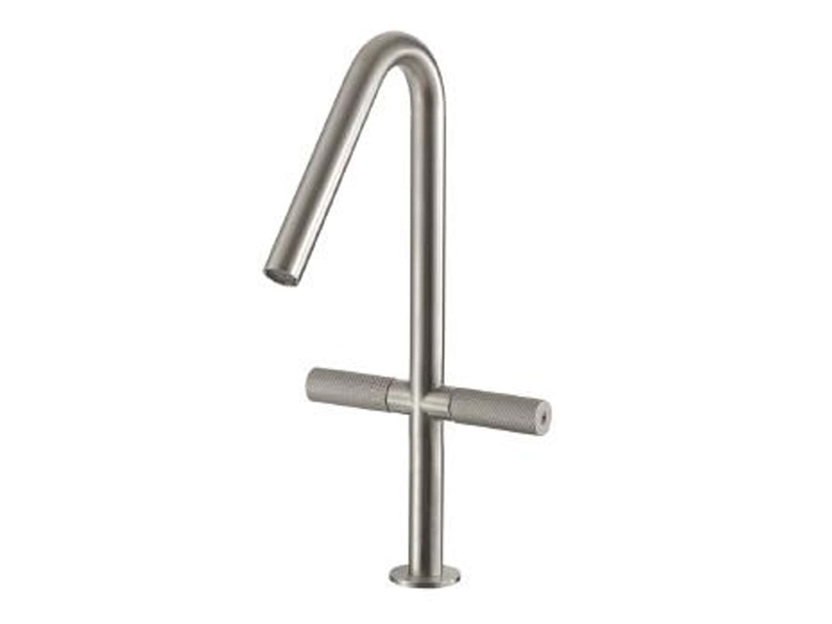 Rubinetterie Treemme 3M 22MM IT 6053 IS 2G ZZ Miscelatore Monoforo Appoggio Lavabo 210 mm 2 Leve Stile Moderno Materiale Acciaio Finitura Acciaio Spazzolato Opaco Inox