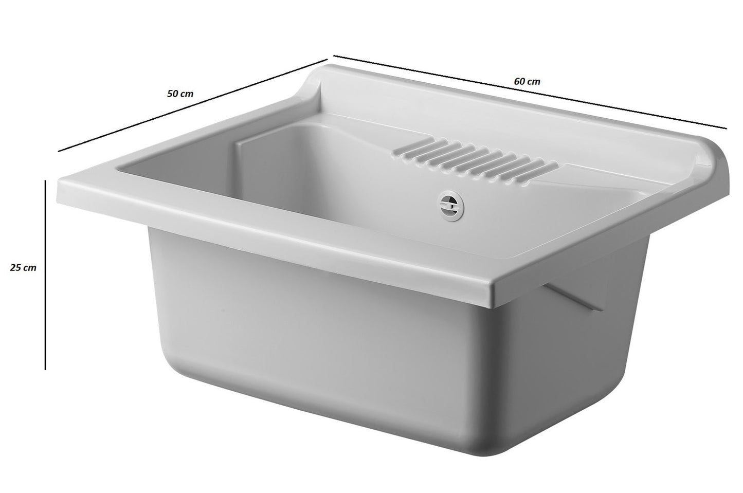 Negrari Eco Lavatoio Bianco Misura 60x50 L60 P50 H85 CM Lavapanni Interno Bagno Lavanderia Base Nobilitato Idrofugo Legno Vasca Lavabo Lavandino Lavello Resina Plastica Asse PP Sifone Piedini Regolabili Ante Sportelli Battenti Economico Qualità Medio Alta