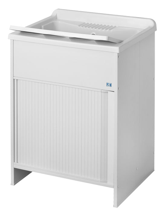 Negrari Kit Esterni Roc Mobile Lavatoio Lavapanni Misura L60P50H85 60x50 H85CM Bianco Kit Montaggio Lavanderia Anta Sportello Scorrevole Serrandina Serranda Orizzontale Interno Esterno Bianco Mobile Pilozzo Vasca Plastica Resina Sifone Completo Piedini Re