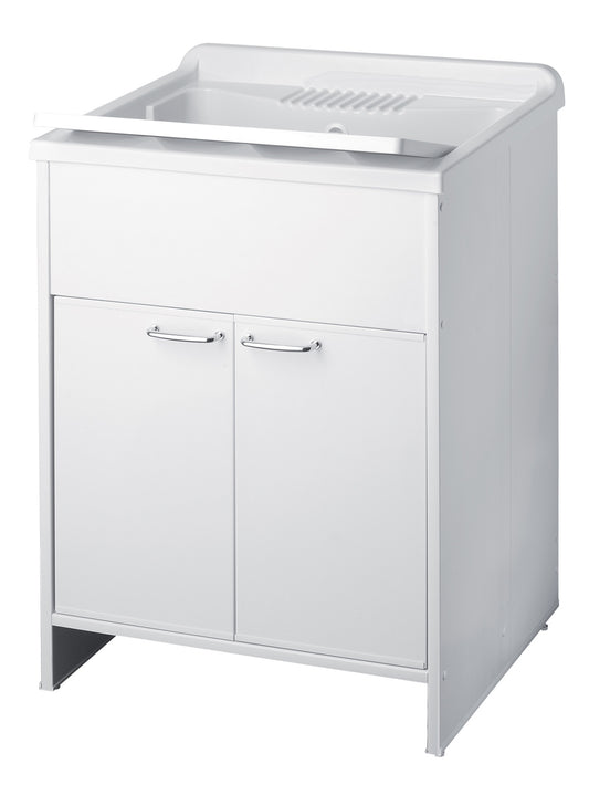 Negrari Kit Garden Mobile Lavatoio Lavapanni Casa Misura L60P50H85 60x50 H85 CM Bianco Montaggio Lavanderia Bagno Anta Sportello Battente Interno Esterno Pilozzo Vasca Asse Lavaggio Lavabo Plastica Resina PVC Sifone Resistente Acqua Umidità Pioggia Sole