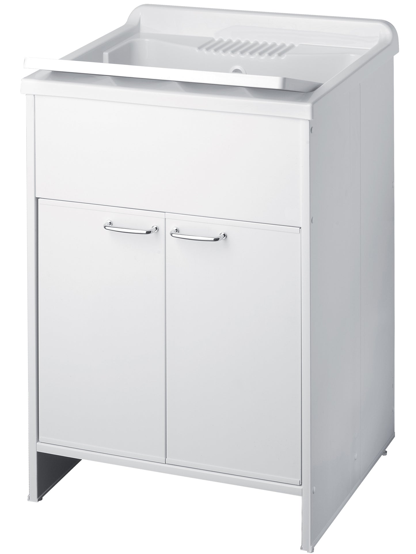 Negrari Kit Garden Mobile Lavatoio Lavapanni Misura L60P60H85 60x60 H85 CM Bianco Montaggio Lavanderia Bagno 2 Due Ante Sportello Battente Interno Esterno Pilozzo Vasca Asse Lavaggio Lavabo Plastica Resina PVC Sifone Resistente Acqua Umidità Pioggia Sole 