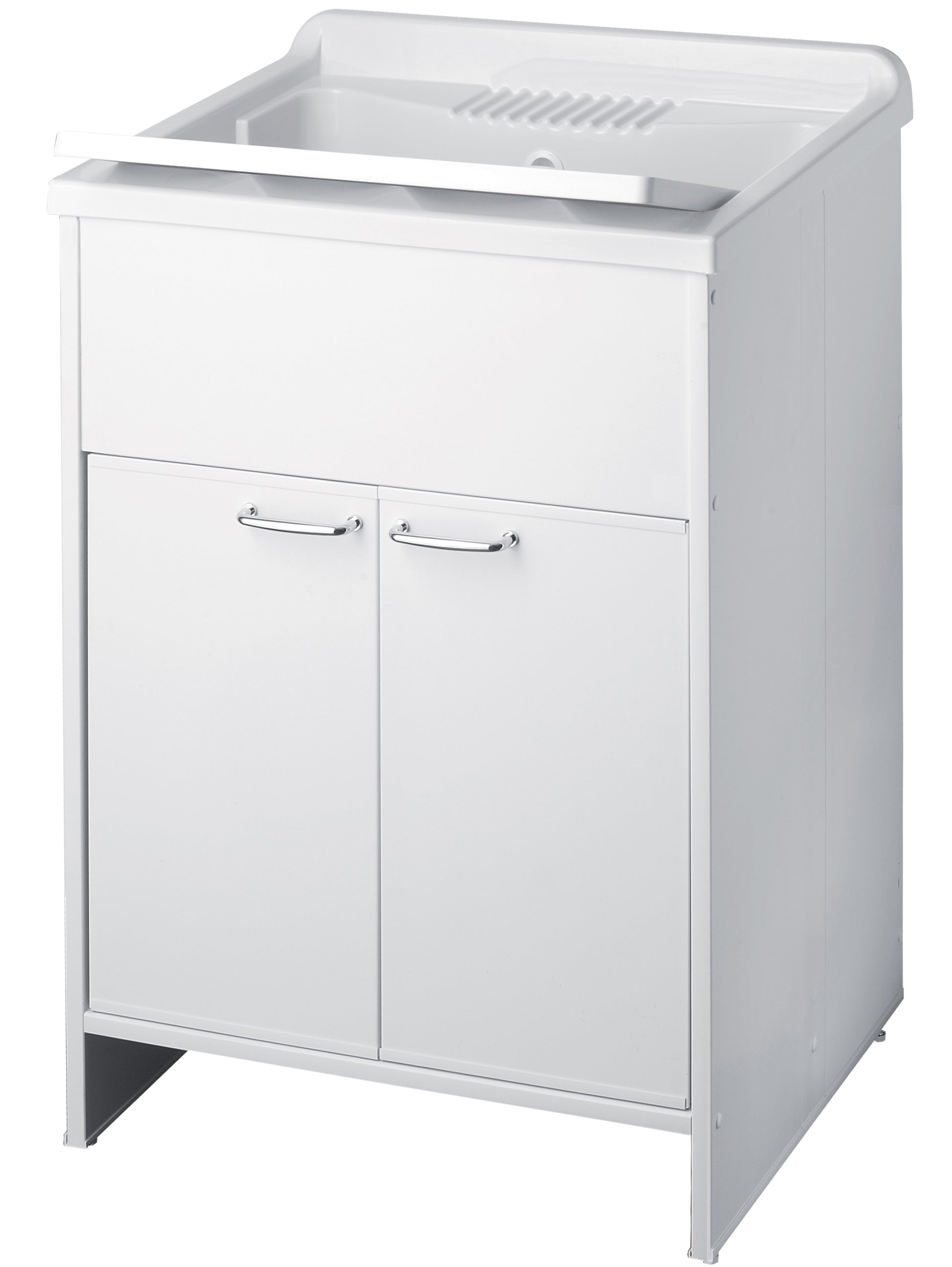 Negrari Kit Garden Mobile Lavatoio Lavapanni Misura L60P60H85 60x60 H85 CM Bianco Montaggio Lavanderia Bagno 2 Due Ante Sportello Battente Interno Esterno Pilozzo Vasca Asse Lavaggio Lavabo Plastica Resina PVC Sifone Resistente Acqua Umidità Pioggia Sole 