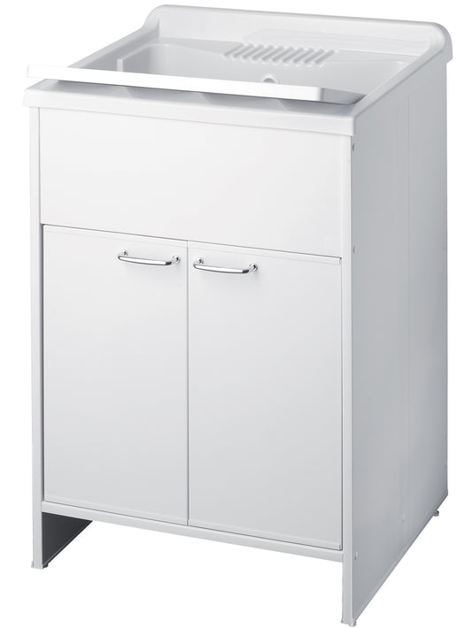 Negrari Kit Garden Mobile Lavatoio Lavapanni Misura L60P60H85 60x60 H85 CM Bianco Montaggio Lavanderia Bagno 2 Due Ante Sportello Battente Interno Esterno Pilozzo Vasca Asse Lavaggio Lavabo Plastica Resina PVC Sifone Resistente Acqua Umidità Pioggia Sole 