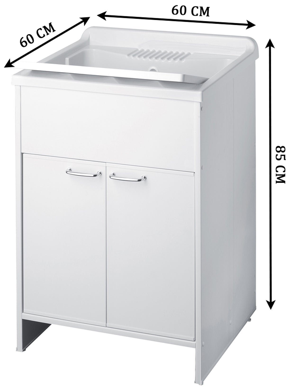 Negrari Kit Garden Mobile Lavatoio Lavapanni Misura L60P60H85 60x60 H85 CM Bianco Montaggio Lavanderia Bagno 2 Due Ante Sportello Battente Interno Esterno Pilozzo Vasca Asse Lavaggio Lavabo Plastica Resina PVC Sifone Resistente Acqua Umidità Pioggia Sole 