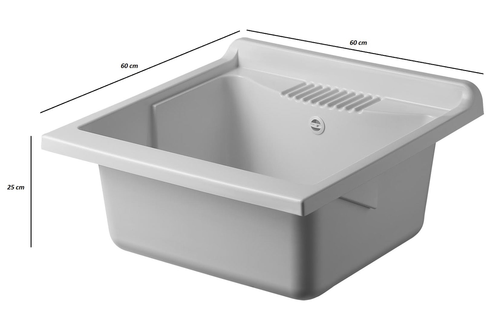 Negrari Eco Lavatoio Montato Misura 60x60 L60 P60 H85 CM Colore Olmo Interno Bagno Lavanderia Base Mobile Nobilitato Idrofugo Legno Vasca Asse Polipropilene Sifone Piedini Regolabili Ante Sportelli Battenti Economico Qualità Medio Alta 