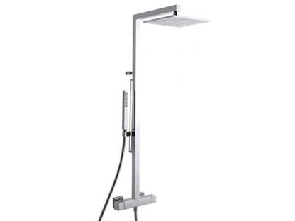 Rubinetterie Treemme SHOWERS & THERMOSTATICS Gruppo Colonna Doccia Attrezzata Multifunzione Miscelatore Termostatico Finitura Cromata Con Doccetta E Soffione Anticalcare In Metallo Quadrato 250x250 mm Asta Saliscendi