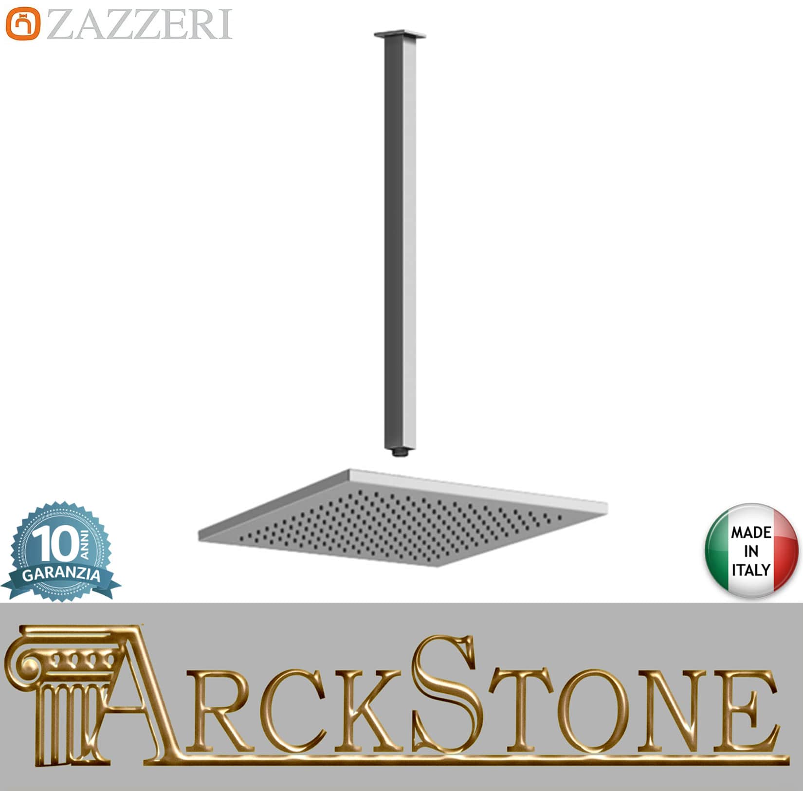 Zazzeri Rubinetterie Qquadro Braccio Doccia in Ottone 553 mm Con Soffione Anticalcare Ispezionabile Quadro 220x220 mm Installazione A Soffitto Stile Moderno Materiale Metallo Finitura Cromato