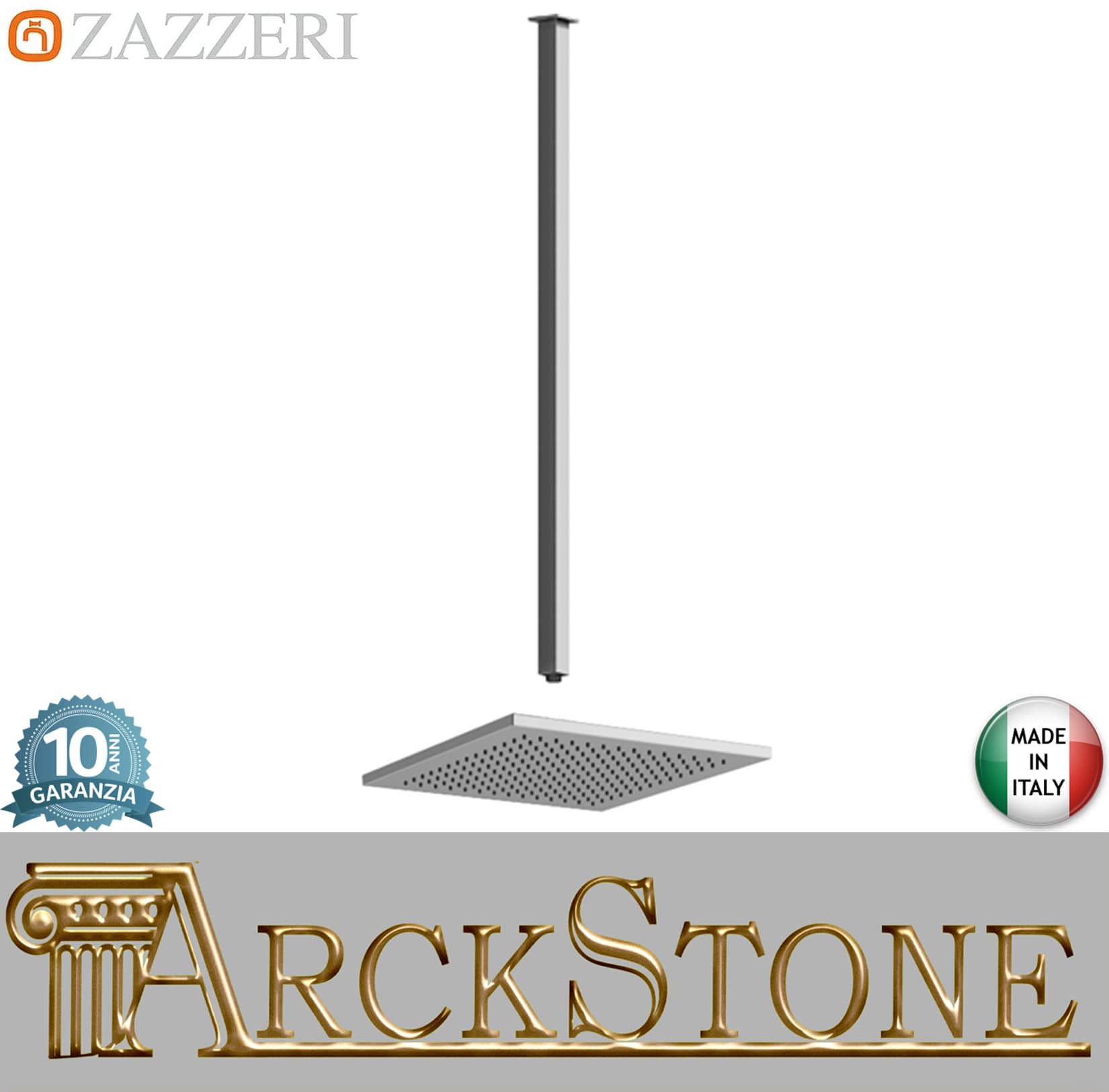 Zazzeri Rubinetterie Qquadro Braccio Doccia in Ottone 853 mm Con Soffione Anticalcare Ispezionabile Quadro 220x220 mm Installazione A Soffitto Stile Moderno Materiale Metallo Finitura Cromato