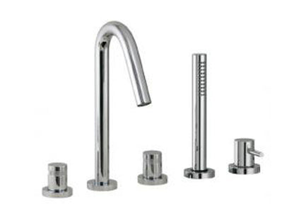 Rubinetterie Treemme X-CHANGE XR Miscelatore Batteria Bordo Vasca 5 Fori Con Doccetta In Metallo Estraibile Materiale Ottone Finitura Cromata