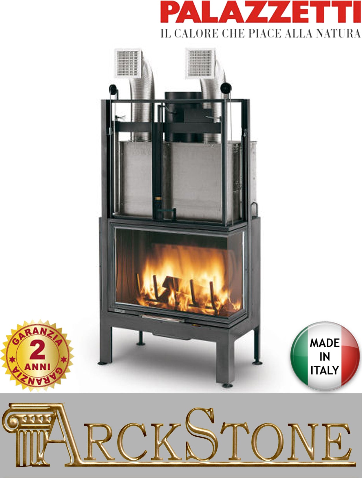 Camino a Legna Chiuso ad Aria Calda Convezione Circolazione Naturale Canalizzata Riscaldamento per Irraggiamento Palazzetti Ecomonoblocco EL 78 Destro Easy Line O2Ring Potenza 18,6 kW Portina Vetro Ceramico Misura 85,5x55x166 cm 