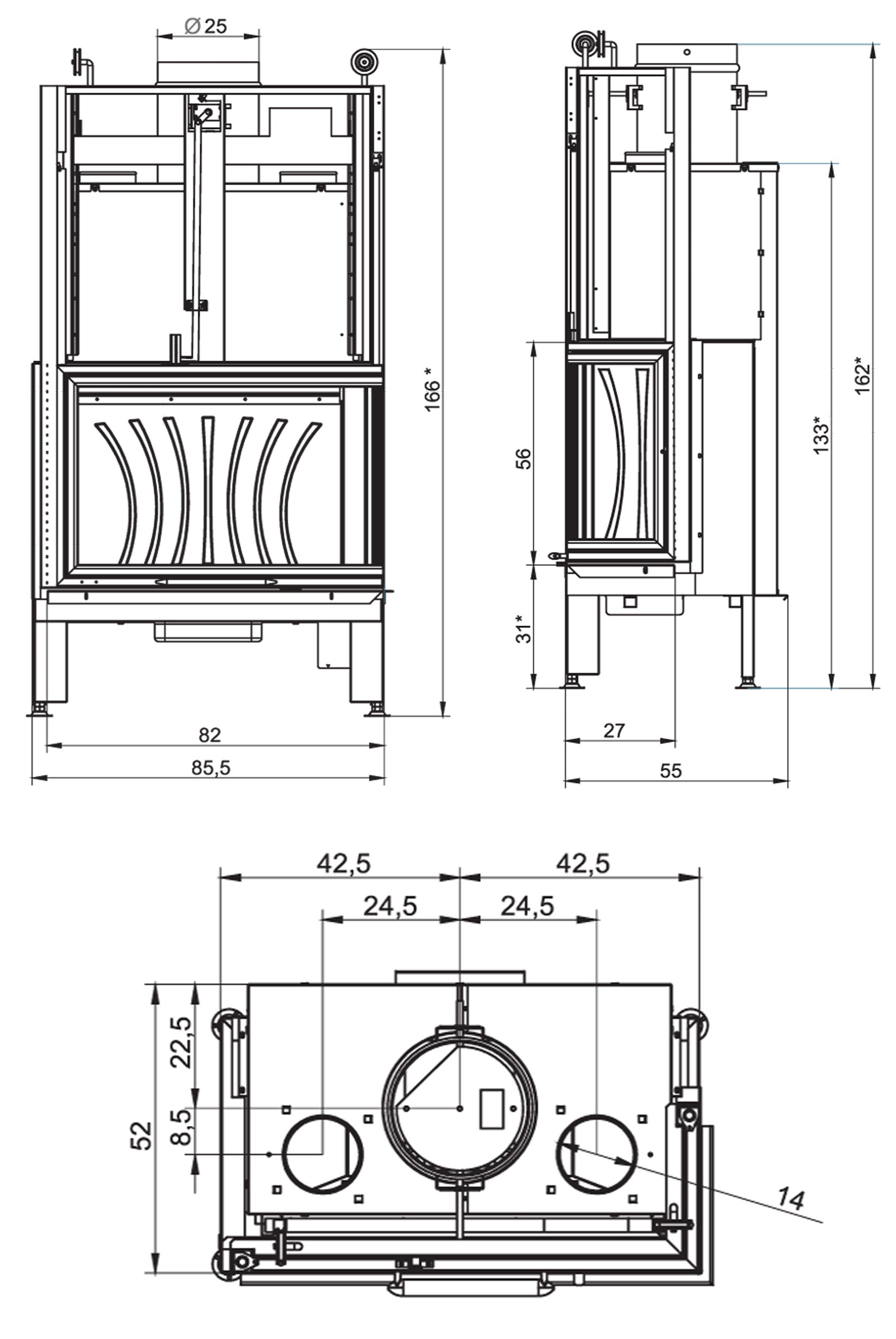 Camino a Legna Chiuso ad Aria Calda Convezione Circolazione Naturale Canalizzata Riscaldamento per Irraggiamento Palazzetti Ecomonoblocco EL 78 Destro Easy Line O2Ring Potenza 18,6 kW Portina Vetro Ceramico Misura 85,5x55x166 cm 