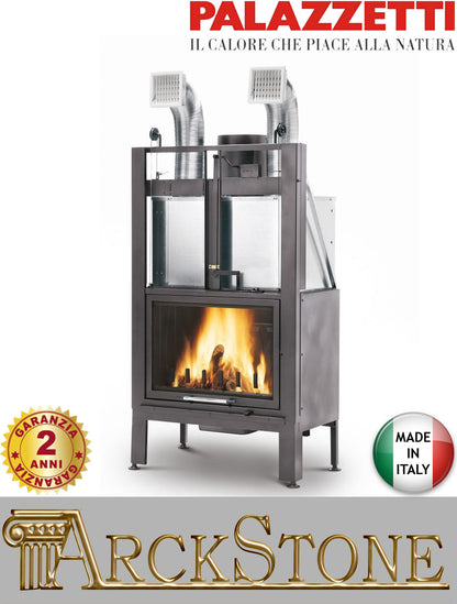 Camino a Legna Chiuso ad Aria Convezione Circolazione Naturale Canalizzata Riscaldamento per Irraggiamento Palazzetti Ecomonoblocco EL 78 Frontale Easy Line O2Ring Potenza 18,6 kW Materiale Ghisa Portina Vetro Ceramico Misura 86x55x166 cm 