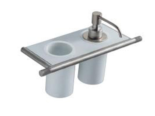 Rubinetterie Treemme 22MM Portadosatore E Portabicchiere Bagno Incasso A Parete Materiale Acciaio Finitura Acciaio Spazzolato Opaco Inox Con Bicchiere Dosatore E Mensola In Corian