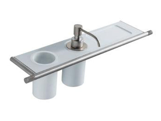 Rubinetterie Treemme 22MM Portadosatore Portabicchiere E Portaoggetti Bagno Incasso A Parete Materiale Acciaio Finitura Acciaio Spazzolato Opaco Inox Porta Dosatore Bicchiere E Mensola In Corian