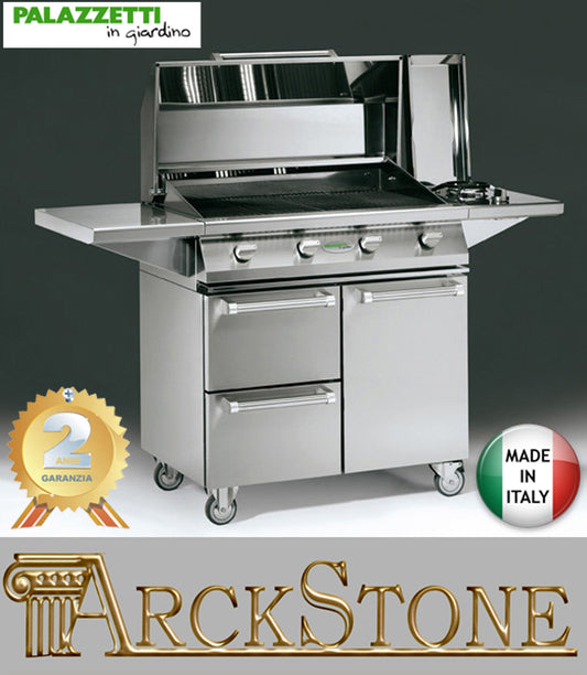 Palazzetti in Giardino Alain Barbecue Acciaio a Gas GPL Metano 3 Griglie Cottura 160x60xh109 cm