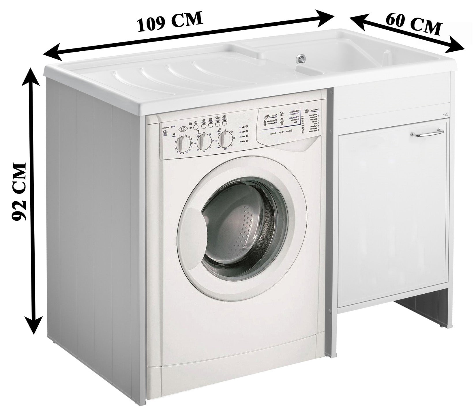 Negrari Garden Kit Montaggio Mobile Lavatoio Coprilavatrice Vasca DX Destra Copri Lavatrice SX Sinistra Anta Lavapanni Lavabo Resistente Acqua Acidi Asse Lavaggio PP Resina Plastica PVC SIfone Autopulente Troppopieno Esterno Interno L109 P60 109x60 H92 cm