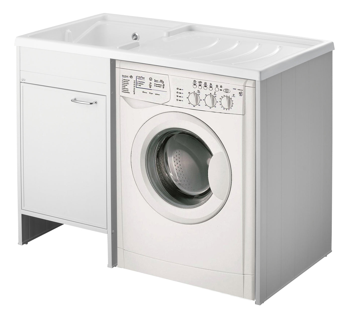 Negrari Garden Kit Montaggio Mobile Lavatoio Coprilavatrice Vasca Sinistra SX Copri Lavatrice Destra DX Anta Lavapanni Lavabo Resistente Acqua Acidi Asse Lavaggio PP Resina Plastica PVC SIfone Autopulente Troppopieno Esterno Interno L109 P60 109x60 H92 cm