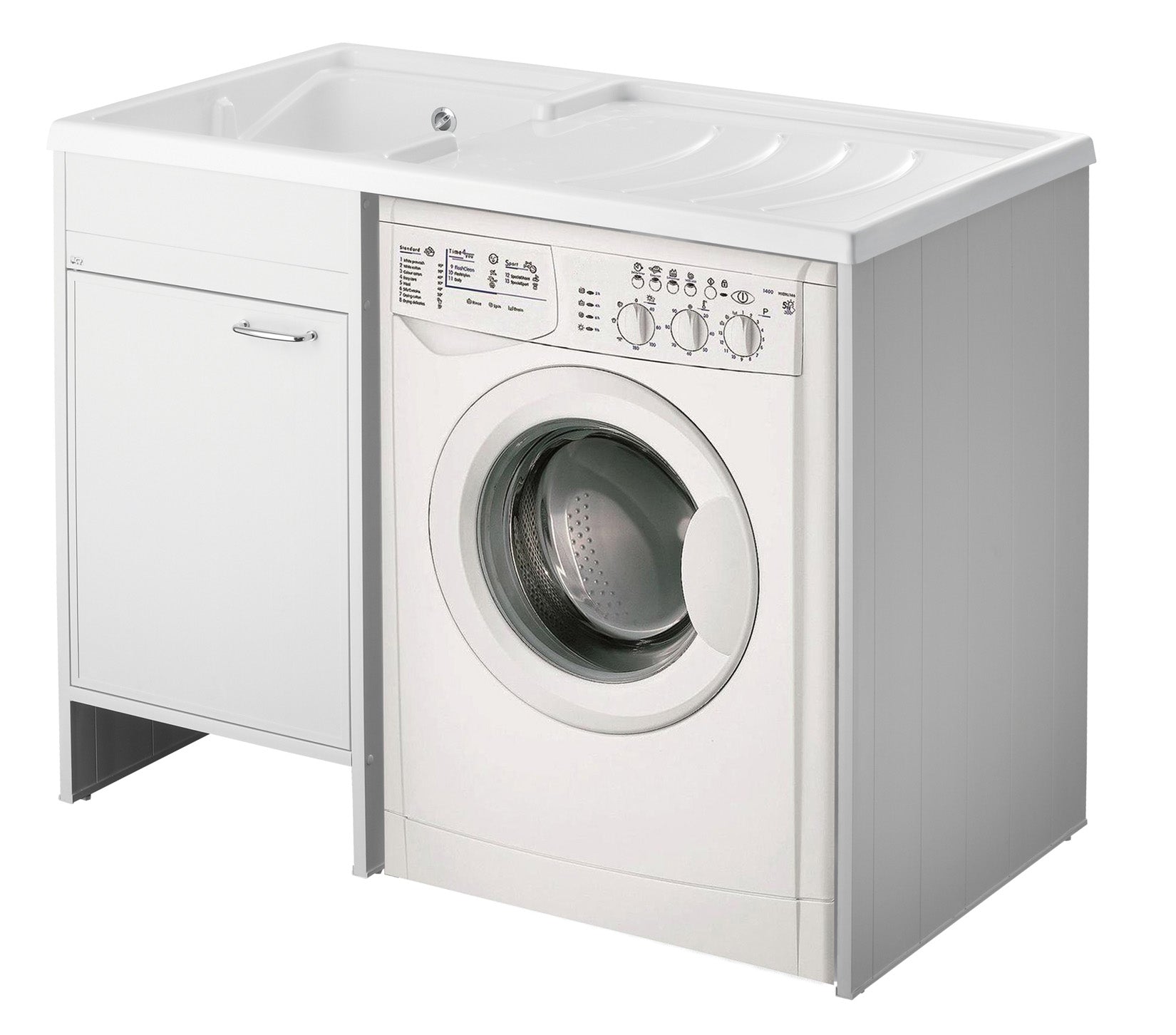 Negrari Garden Kit Montaggio Mobile Lavatoio Coprilavatrice Vasca Sinistra SX Copri Lavatrice Destra DX Anta Lavapanni Lavabo Resistente Acqua Acidi Asse Lavaggio PP Resina Plastica PVC SIfone Autopulente Troppopieno Esterno Interno L109 P60 109x60 H92 cm