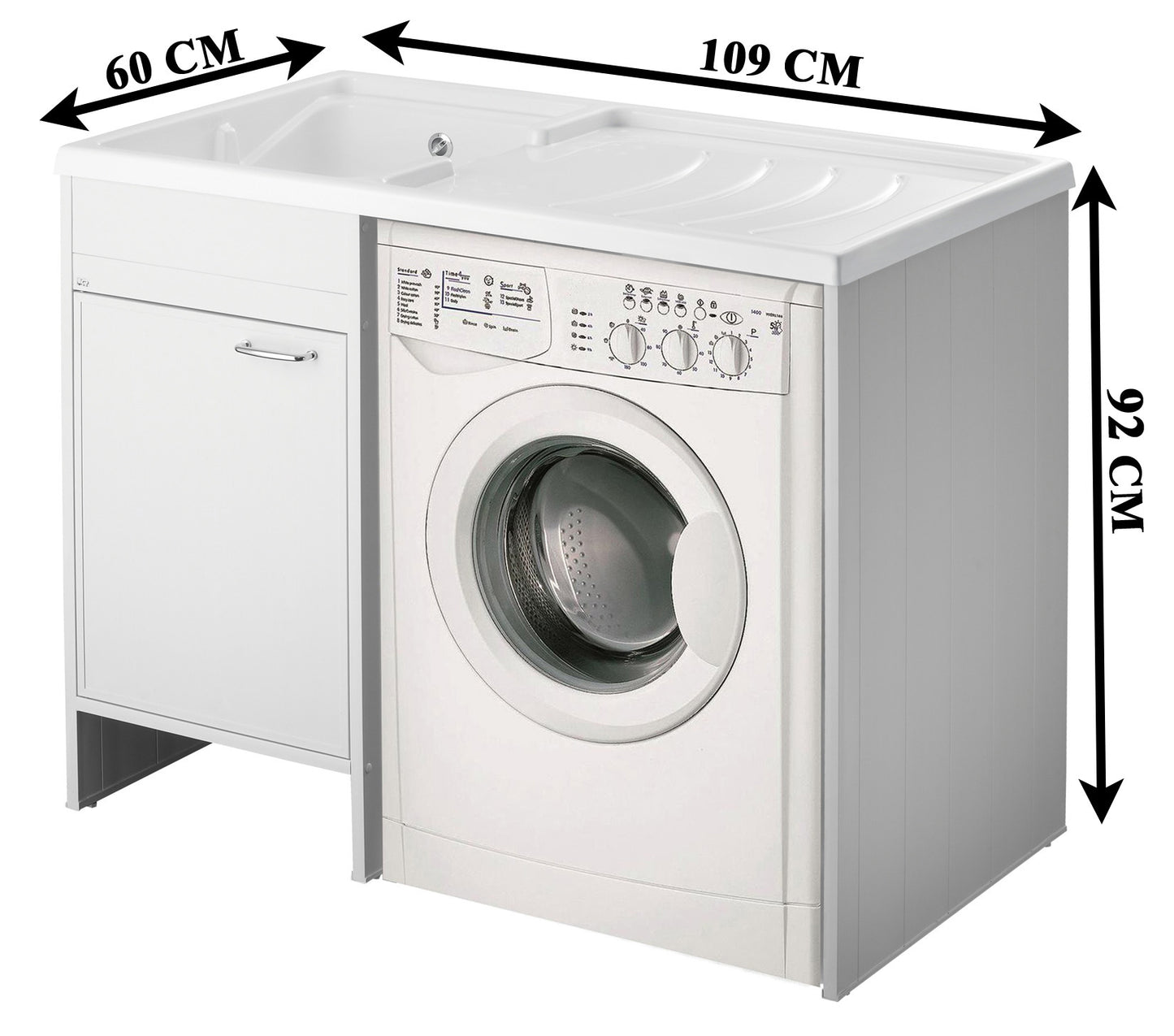 Negrari Garden Kit Montaggio Mobile Lavatoio Coprilavatrice Vasca Sinistra SX Copri Lavatrice Destra DX Anta Lavapanni Lavabo Resistente Acqua Acidi Asse Lavaggio PP Resina Plastica PVC SIfone Autopulente Troppopieno Esterno Interno L109 P60 109x60 H92 cm