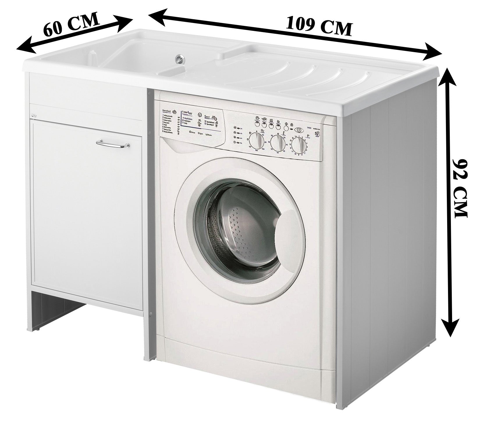 Negrari Garden Kit Montaggio Mobile Lavatoio Coprilavatrice Vasca Sinistra SX Copri Lavatrice Destra DX Anta Lavapanni Lavabo Resistente Acqua Acidi Asse Lavaggio PP Resina Plastica PVC SIfone Autopulente Troppopieno Esterno Interno L109 P60 109x60 H92 cm