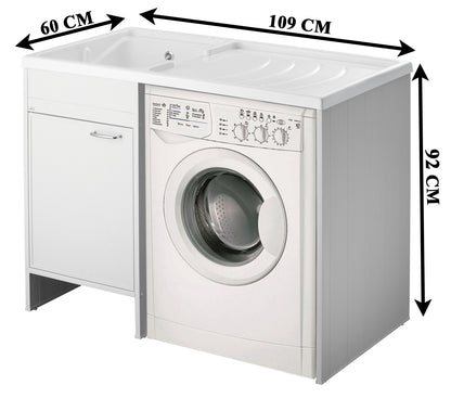 Negrari Garden Kit Montaggio Mobile Lavatoio Coprilavatrice Vasca Sinistra SX Copri Lavatrice Destra DX Anta Lavapanni Lavabo Resistente Acqua Acidi Asse Lavaggio PP Resina Plastica PVC SIfone Autopulente Troppopieno Esterno Interno L109 P60 109x60 H92 cm