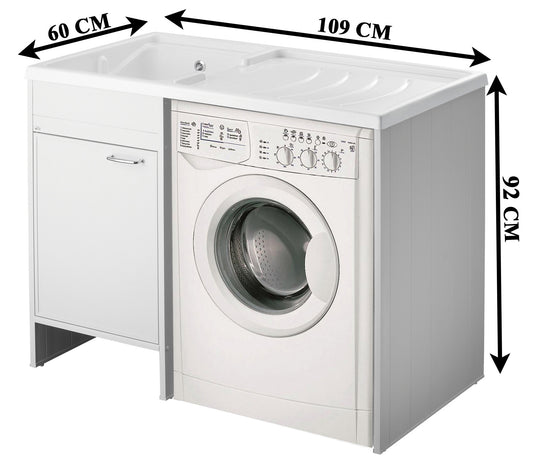 Negrari Garden Kit Montaggio Mobile Lavatoio Coprilavatrice Vasca Sinistra SX Copri Lavatrice Destra DX Anta Lavapanni Lavabo Resistente Acqua Acidi Asse Lavaggio PP Resina Plastica PVC SIfone Autopulente Troppopieno Esterno Interno L109 P60 109x60 H92 cm