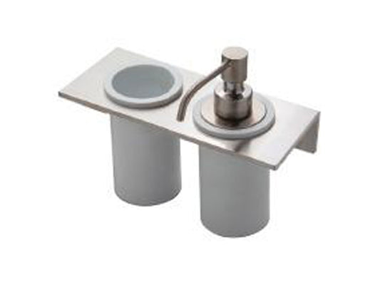 Rubinetterie Treemme 3M 5MM IT 9071 IS ZZ ZZ Portadosatore E Portabicchiere Bagno Incasso A Parete Materiale Acciaio Finitura Inox Con Bicchiere E Dosatore In Corian