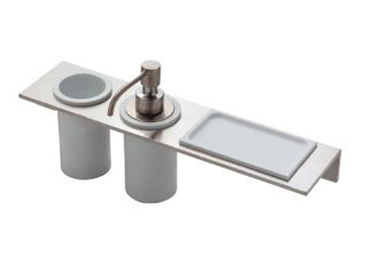 Rubinetterie Treemme 3M 5mm IT 9073 IS ZZ ZZ Portadosatore Portabicchiere E Portaoggetti Bagno Incasso A Parete Materiale Acciaio INOX Finitura Acciaio Inox Dosatore Bicchiere E Mensola In Corian