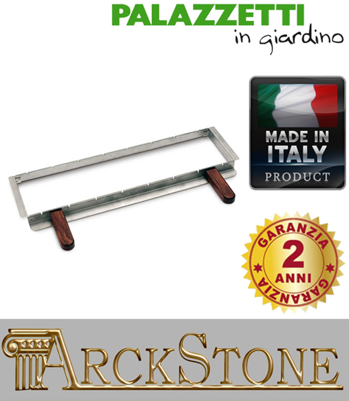 Palazzetti in Giardino Griglia per Arrosticini Spiedini Interamente in Acciaio Inox con Manici in Legno 68 cm