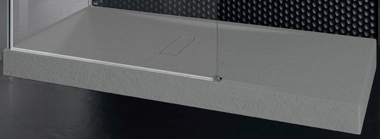 Piatto Doccia Novellini Custom Touch Dimensione 100x80 Altezza Spessore 12 cm Colore Grigio Installazione Appoggio Pavimento Superficie Effetto Pietra Materiale Acrilico Compreso Piletta Scarico e Copri Piletta 