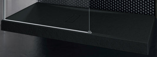 Piatto Doccia Novellini Custom Touch Dimensione 120x90 Altezza Spessore 12 cm Colore Nero Installazione Appoggio Pavimento Superficie Effetto Pietra Materiale Acrilico Compreso Piletta Scarico e Copri Piletta 
