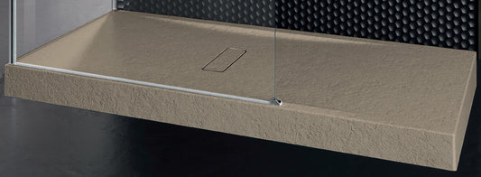Piatto Doccia Novellini Custom Touch Dimensione 180x90 Altezza Spessore 12 cm Colore Terra Installazione Appoggio Pavimento Superficie Effetto Pietra Materiale Acrilico Compreso Piletta Scarico e Copri Piletta 
